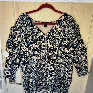 Robert Louis Blue and Black Abstract Blouse